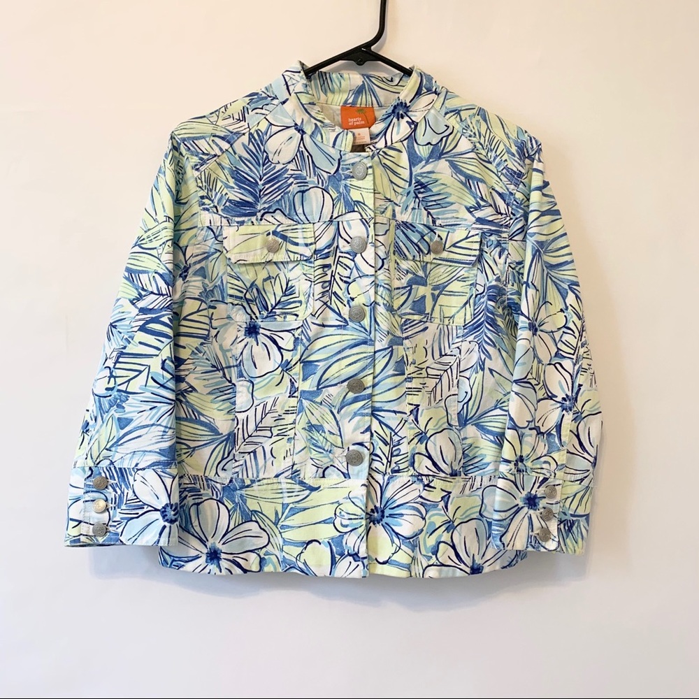 Hearts of Palm Blue White Floral Jacket